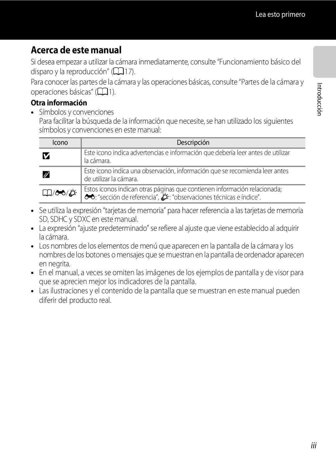 Nikon P510 Acerca de este manual, Iii, Otra información, Icono 