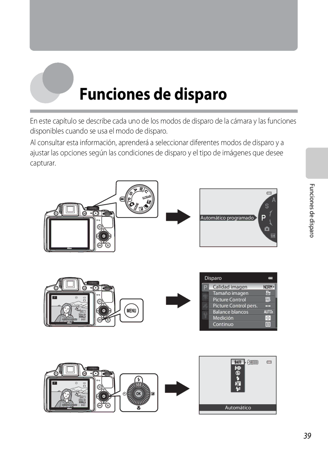 Nikon P510 manual Funciones de disparo 