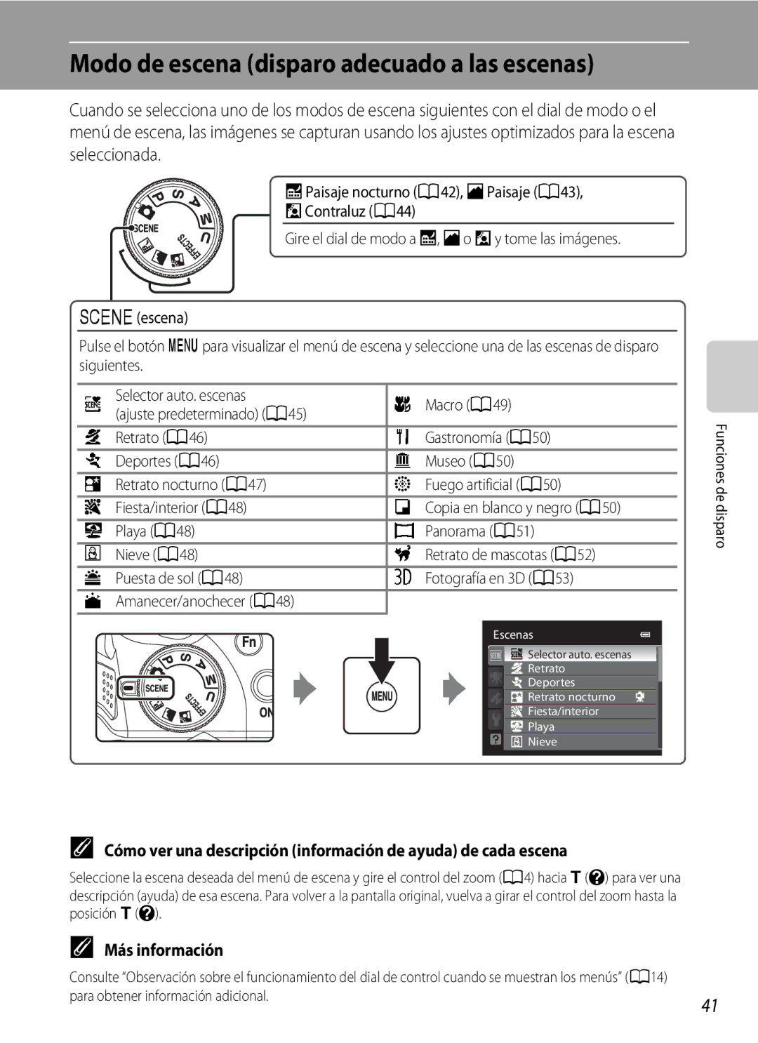 Nikon P510 manual Modo de escena disparo adecuado a las escenas, Más información, Copia en blanco y negro a 