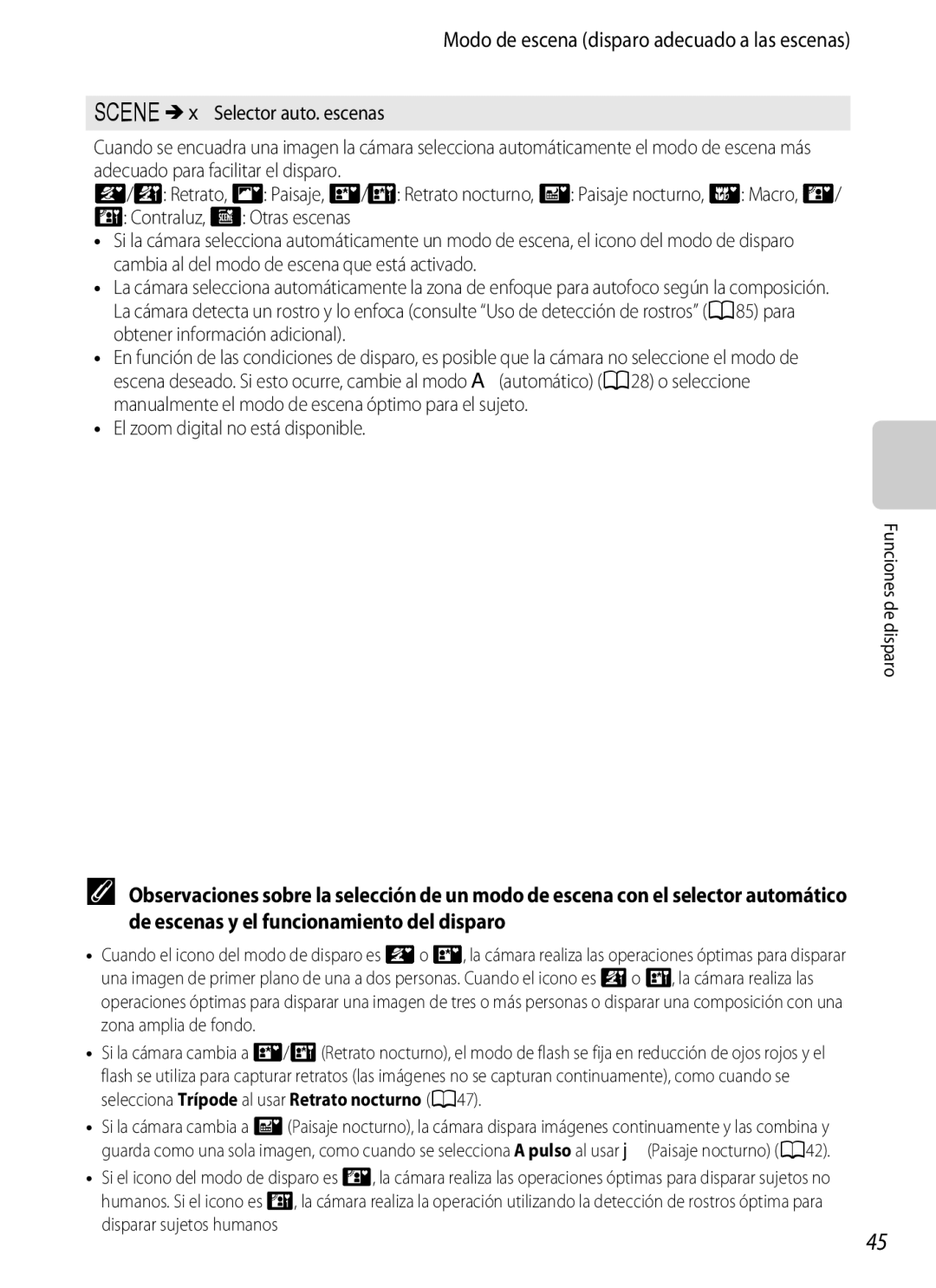 Nikon P510 manual Funciones de disparo 