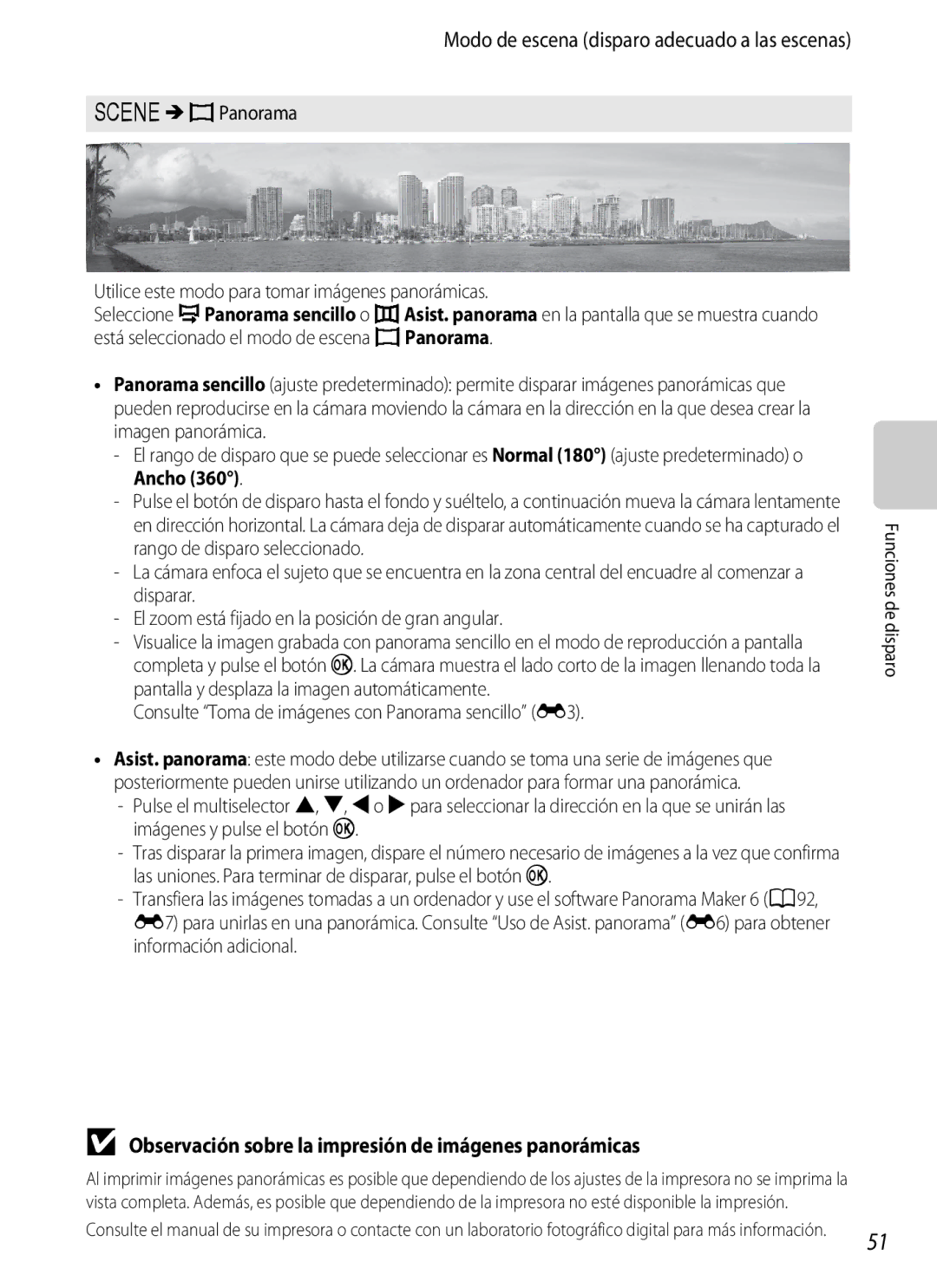 Nikon P510 manual Observación sobre la impresión de imágenes panorámicas 