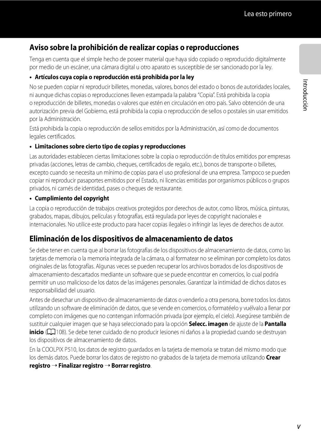 Nikon P510 manual Eliminación de los dispositivos de almacenamiento de datos 