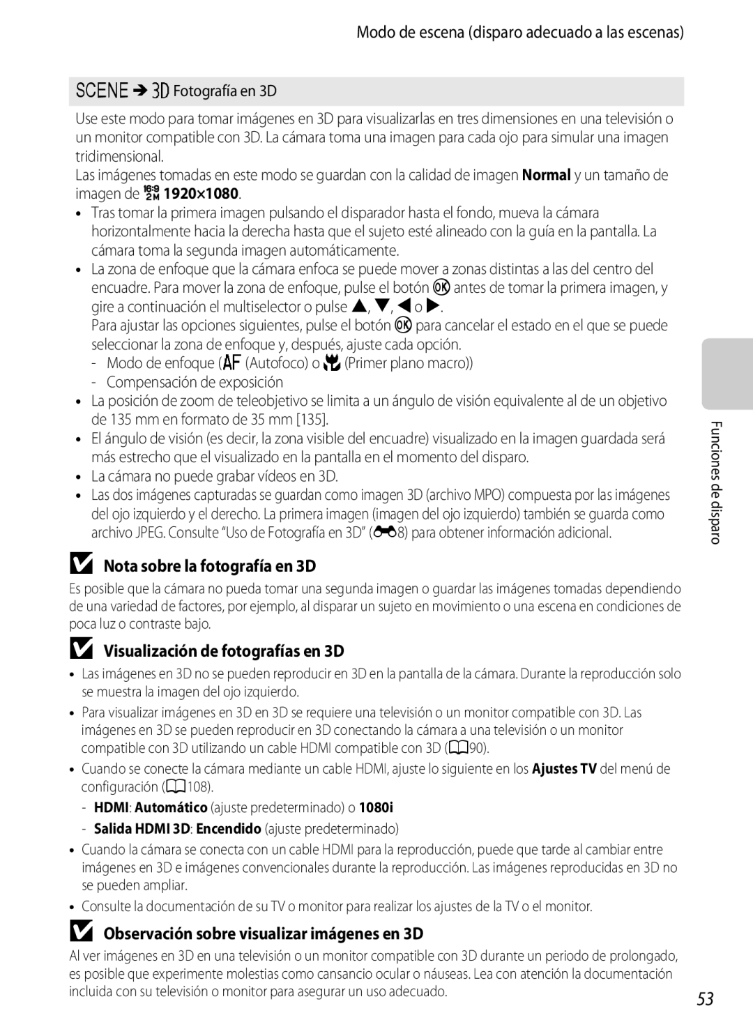 Nikon P510 Nota sobre la fotografía en 3D, Visualización de fotografías en 3D, Observación sobre visualizar imágenes en 3D 