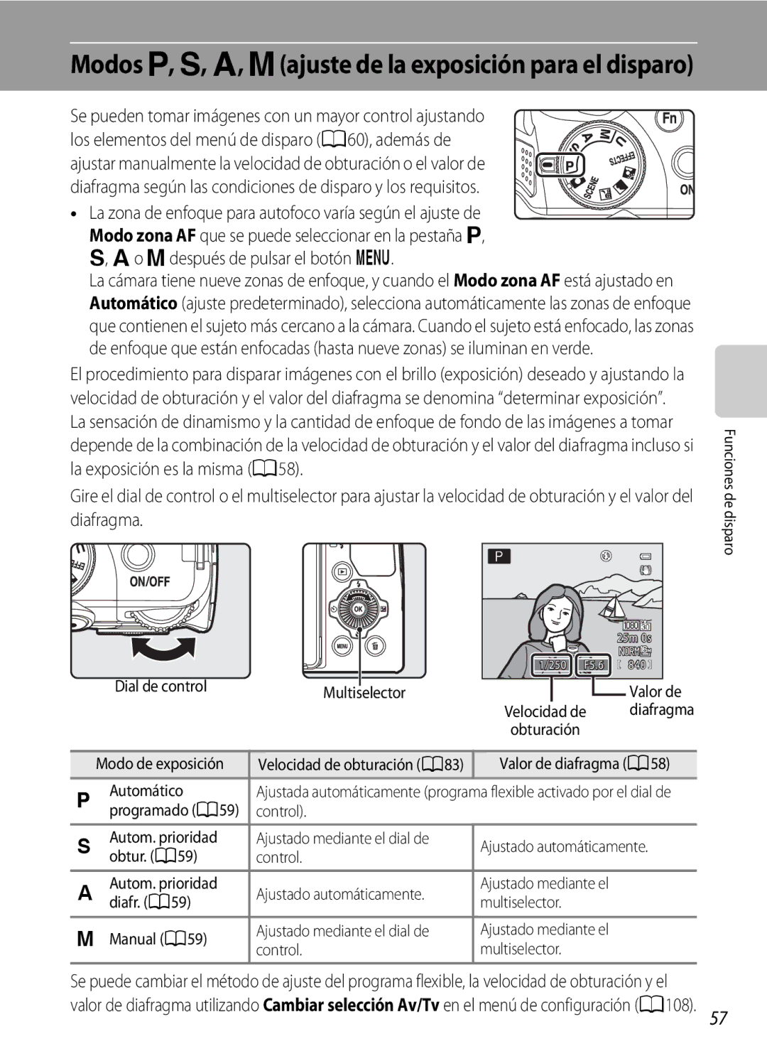 Nikon P510 Automático, Obtur. A59 Control Autom. prioridad, Ajustado mediante el, Diafr. A59 Multiselector Manual A59 