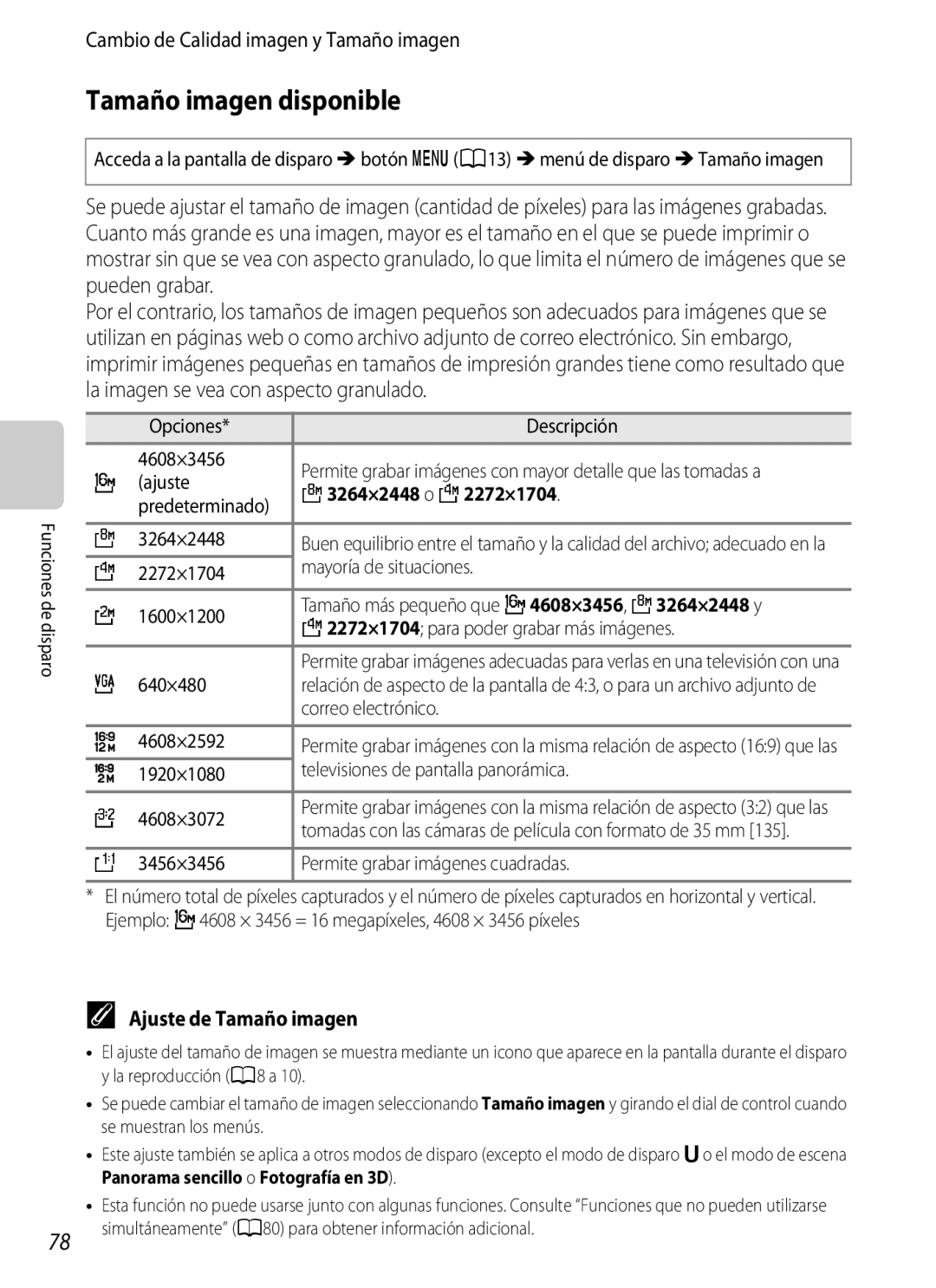 Nikon P510 manual Tamaño imagen disponible, Cambio de Calidad imagen y Tamaño imagen, Ajuste de Tamaño imagen 