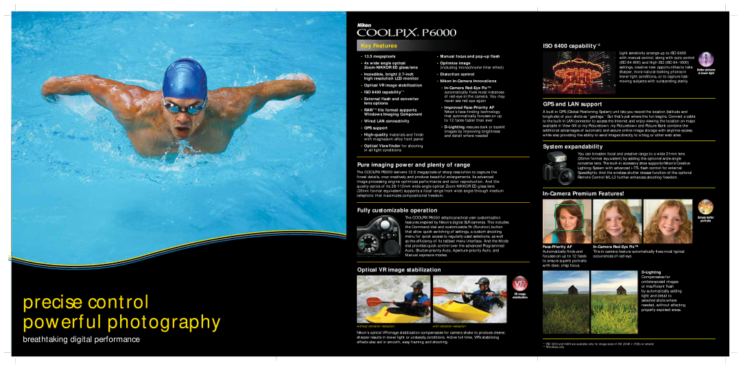 Nikon P6000 ISO 6400 capability*2, GPS and LAN support, System expandability Pure imaging power and plenty of range 