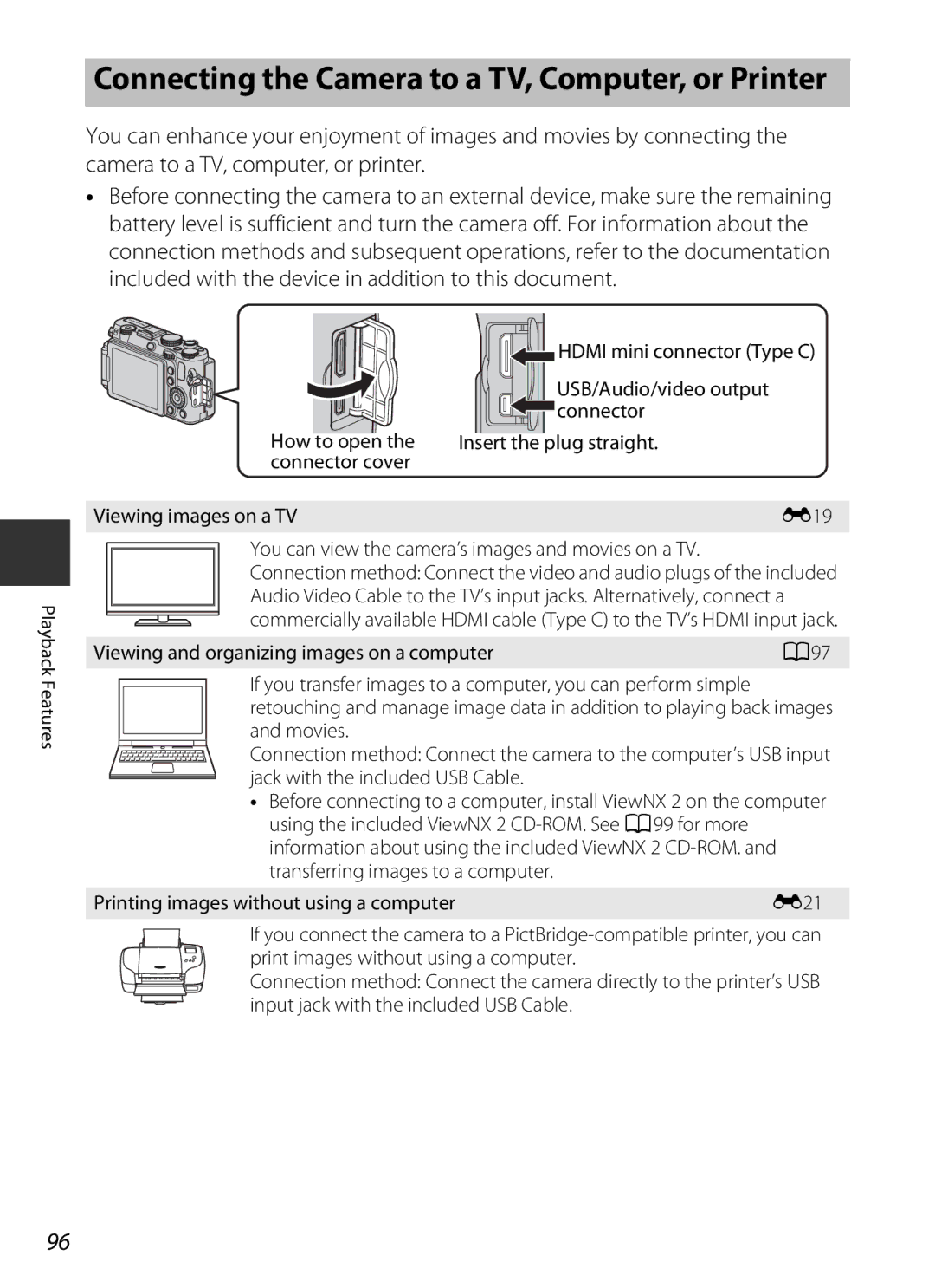 Nikon COOLPIXP7700BLK manual Connecting the Camera to a TV, Computer, or Printer 