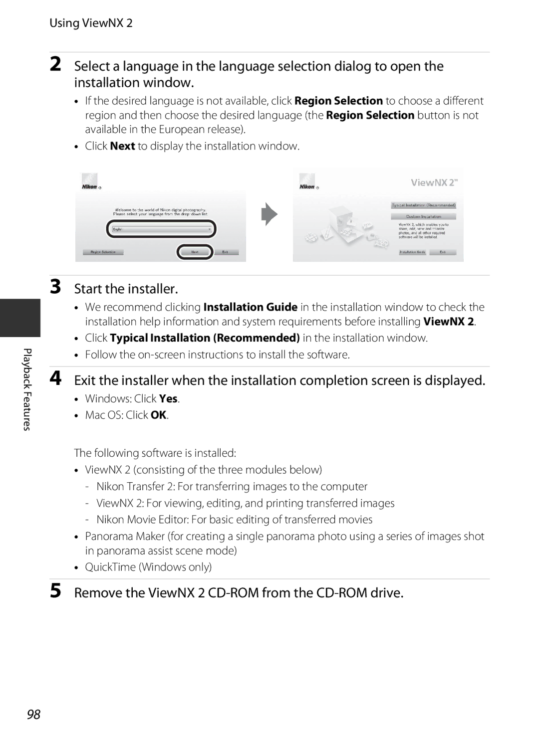 Nikon COOLPIXP7700BLK manual Start the installer, Remove the ViewNX 2 CD-ROM from the CD-ROM drive, Using ViewNX 