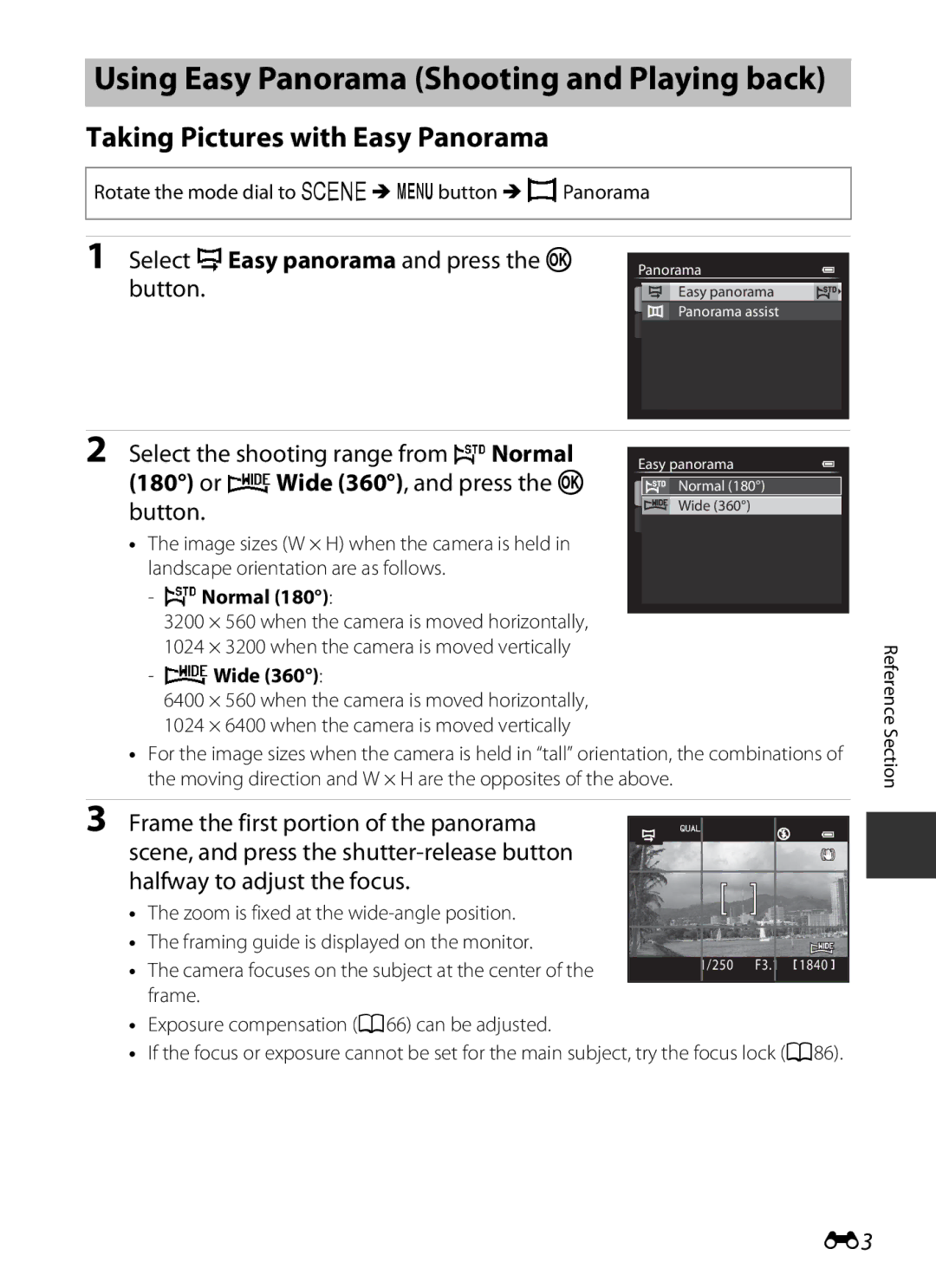 Nikon COOLPIXP7700BLK Using Easy Panorama Shooting and Playing back, Taking Pictures with Easy Panorama, WNormal, XWide 