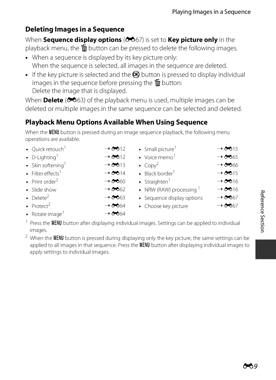 Nikon COOLPIXP7700BLK manual Deleting Images in a Sequence, Playback Menu Options Available When Using Sequence 