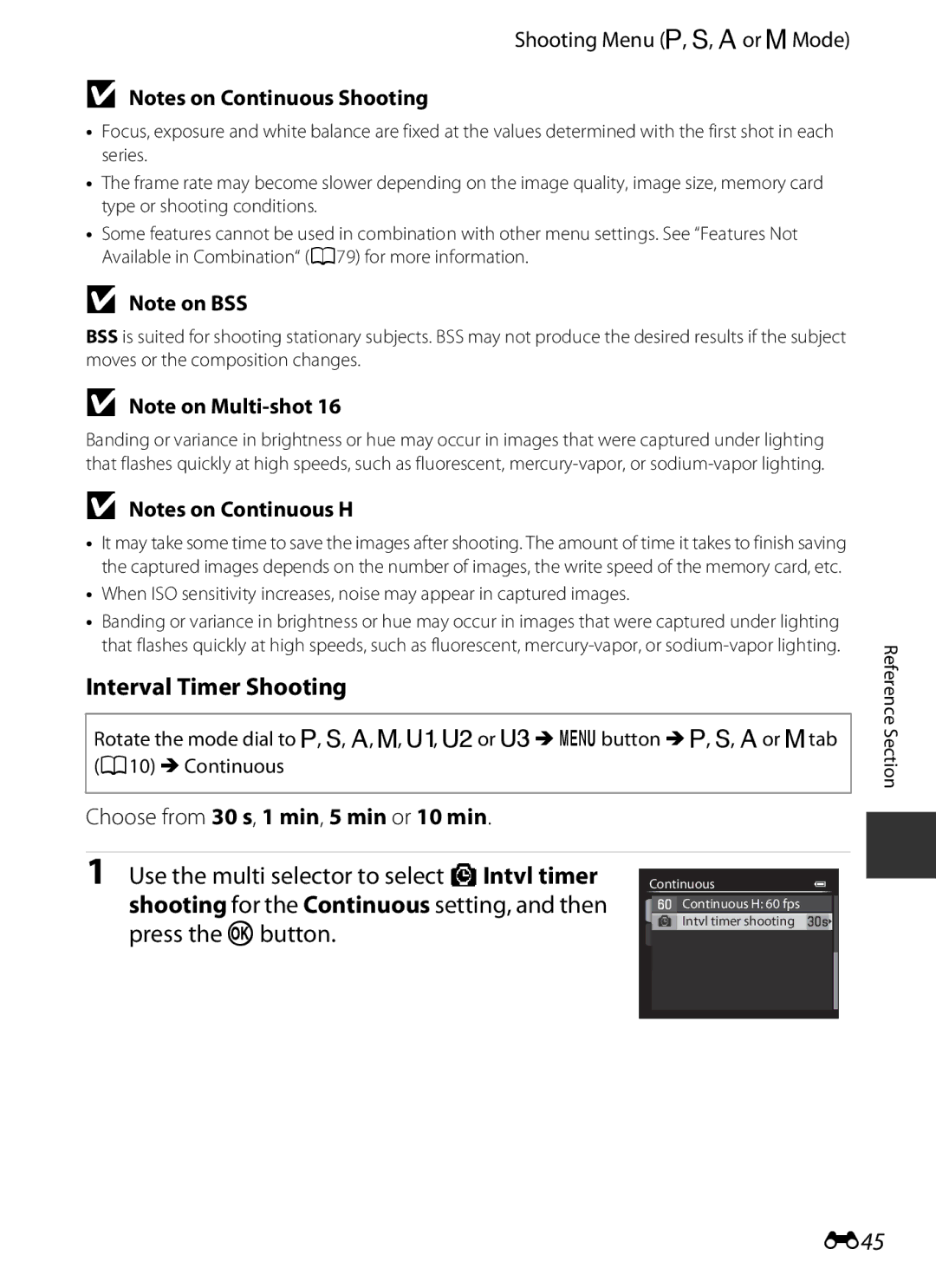 Nikon COOLPIXP7700BLK manual Interval Timer Shooting, Use the multi selector to select XIntvl timer, E45 