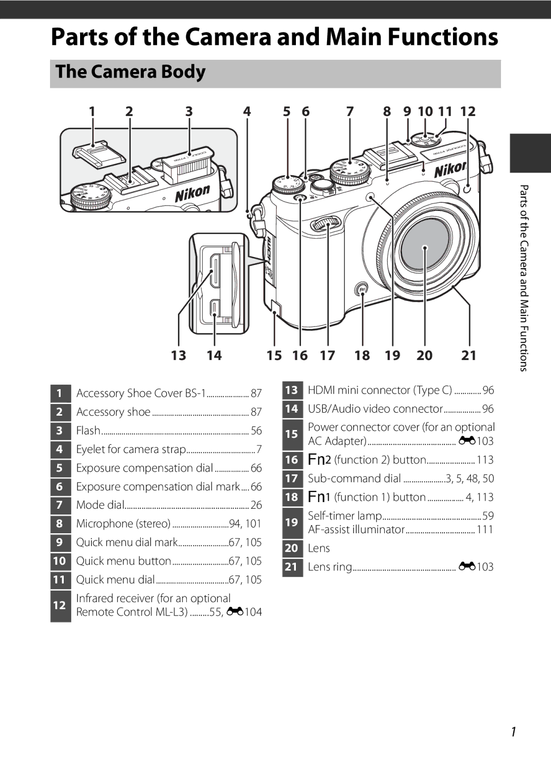 Nikon COOLPIXP7700BLK manual Camera Body, 111, Lens, E103 