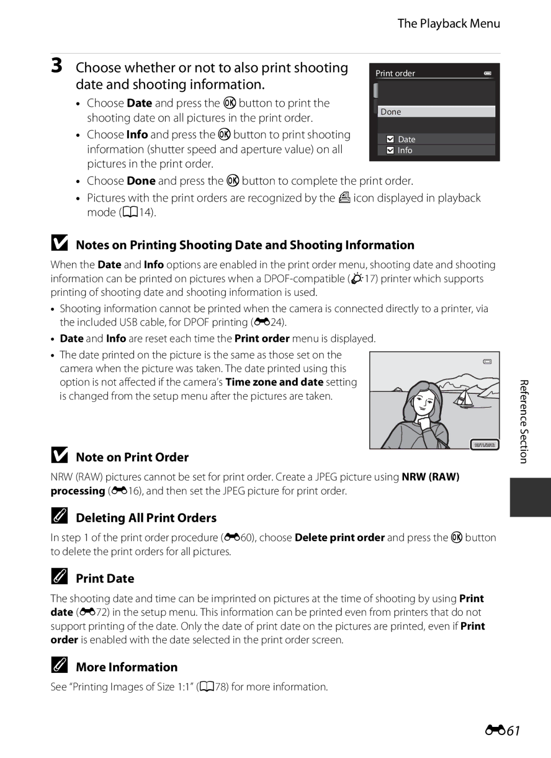 Nikon COOLPIXP7700BLK manual E61, Playback Menu, Deleting All Print Orders, Print Date 