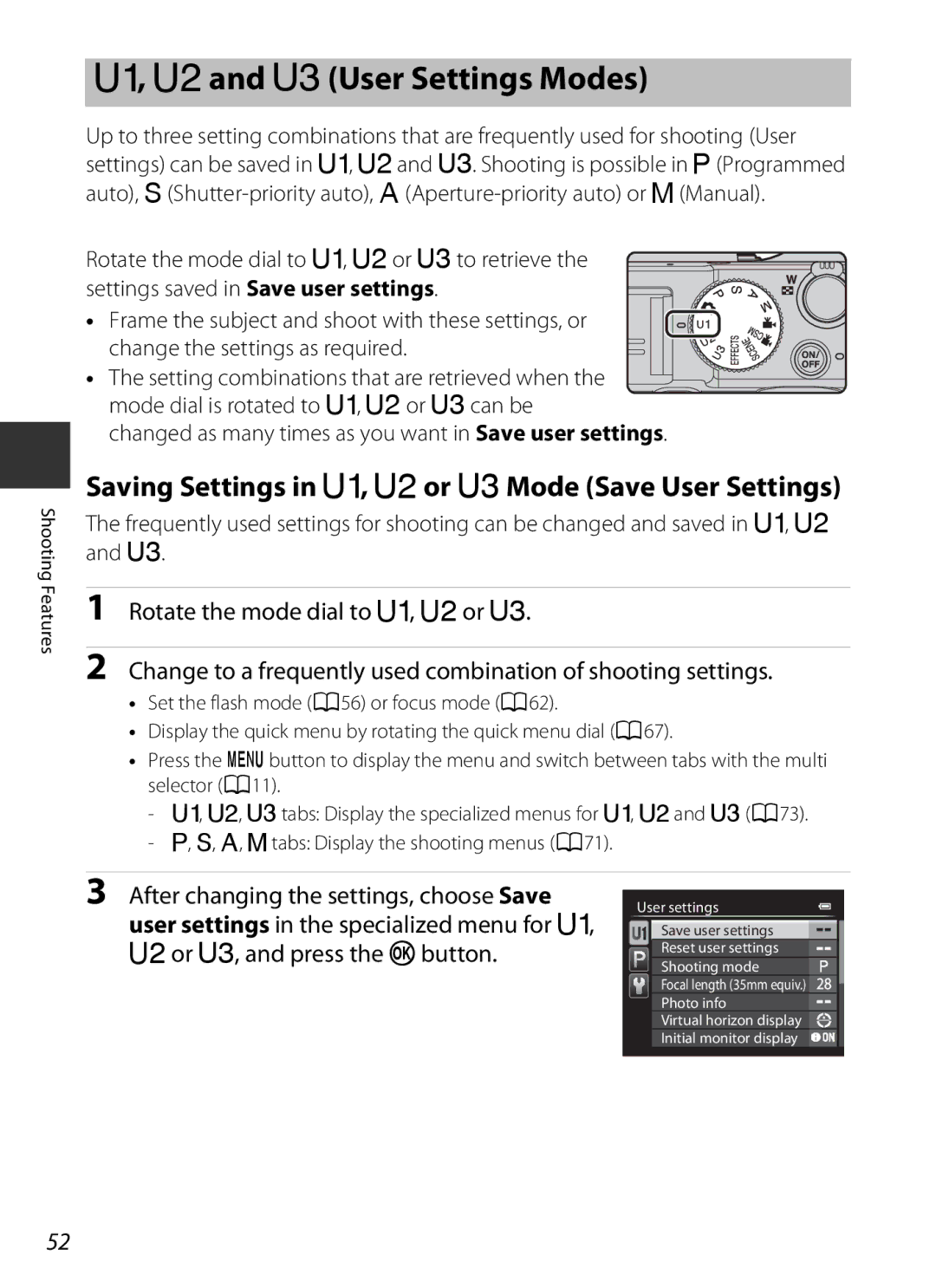 Nikon COOLPIXP7700BLK manual Fand NUser Settings Modes, Saving Settings in E, For NMode Save User Settings 