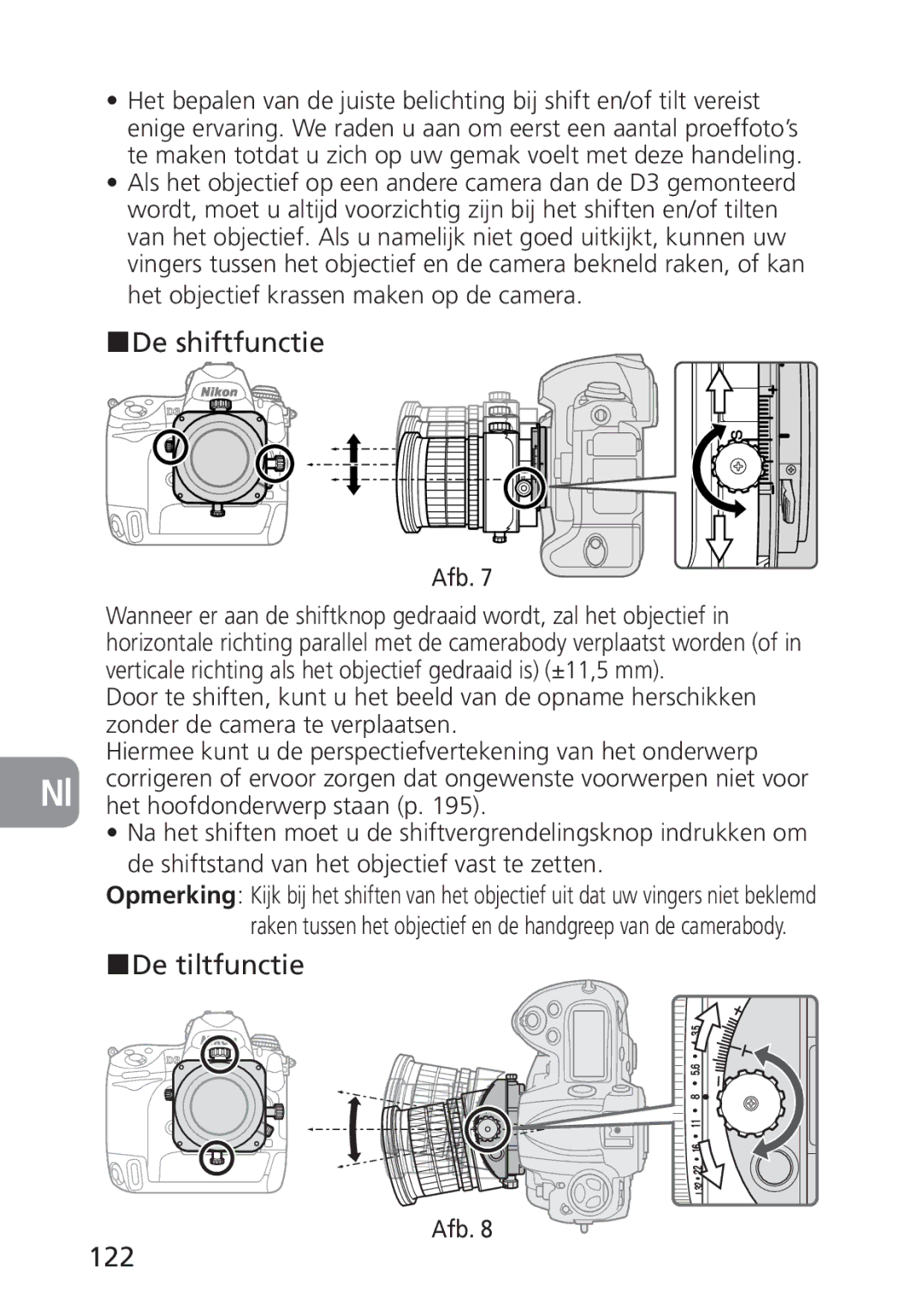 Nikon PC-E, 2168 user manual De shiftfunctie, De tiltfunctie, 122 