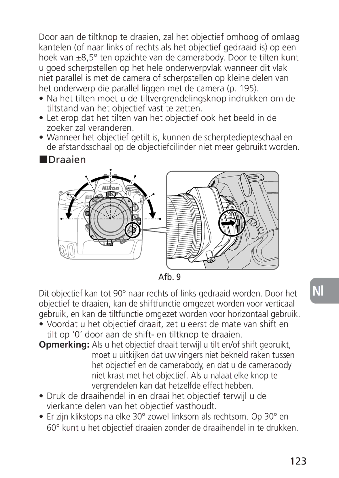 Nikon 2168, PC-E user manual Draaien, 123 