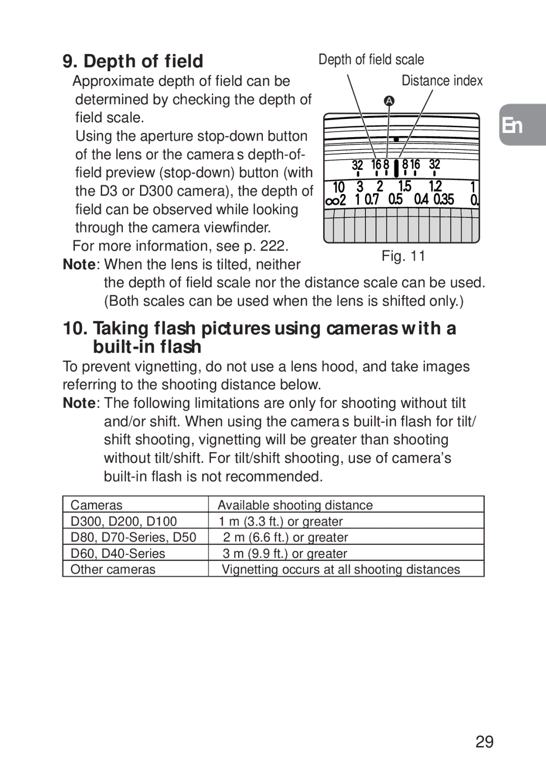 Nikon 2168, PC-E user manual Depth of field, Taking flash pictures using cameras with a built-in flash 