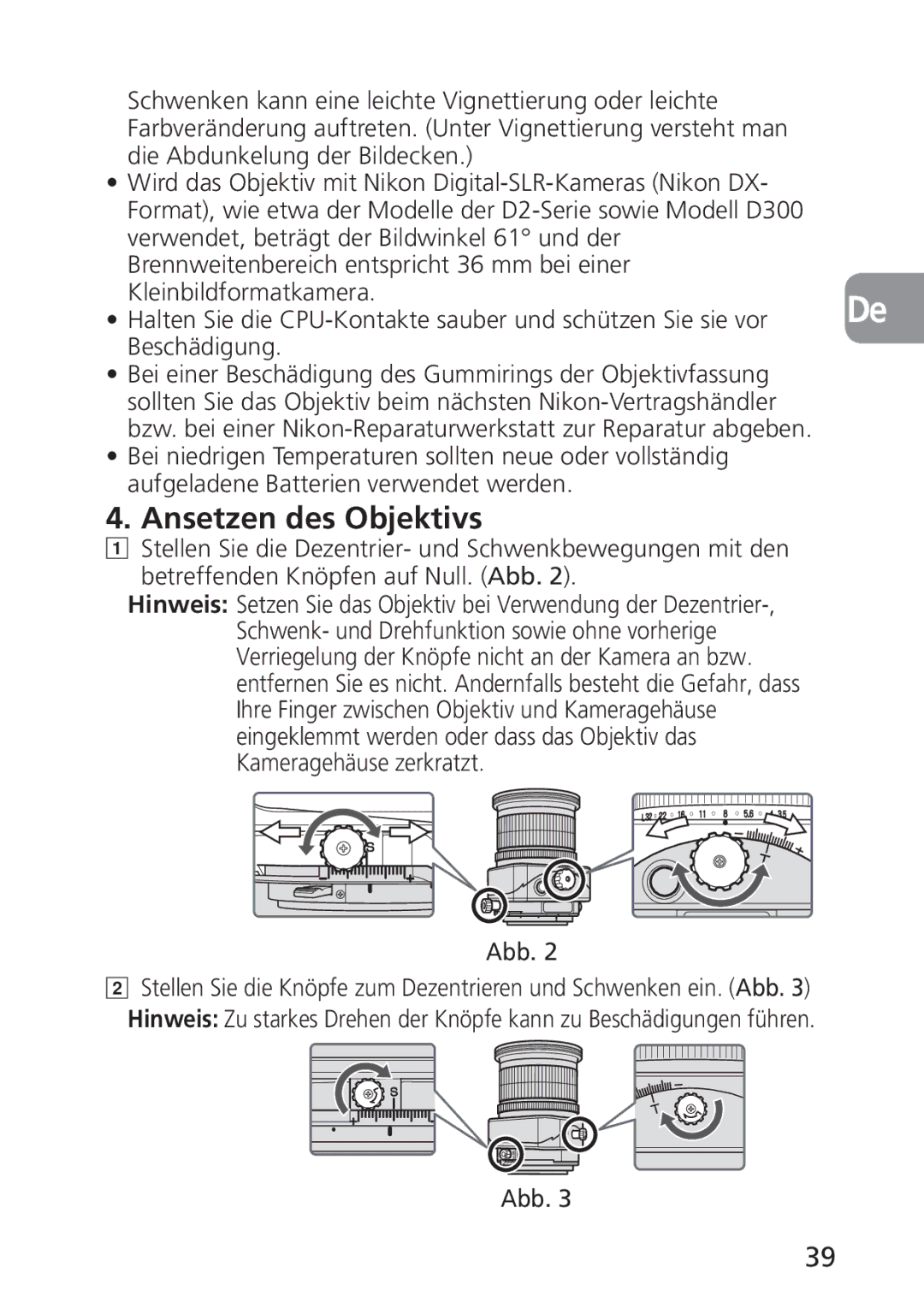 Nikon 2168, PC-E user manual Ansetzen des Objektivs, Abb 