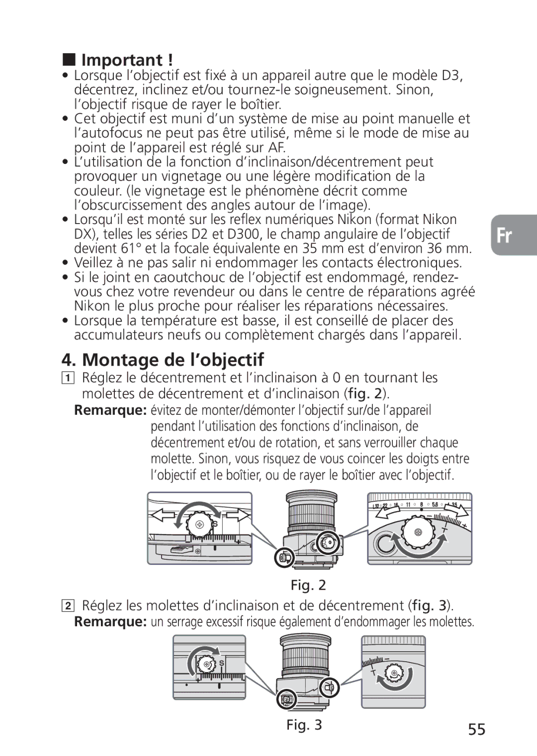 Nikon 2168, PC-E user manual Montage de l’objectif 