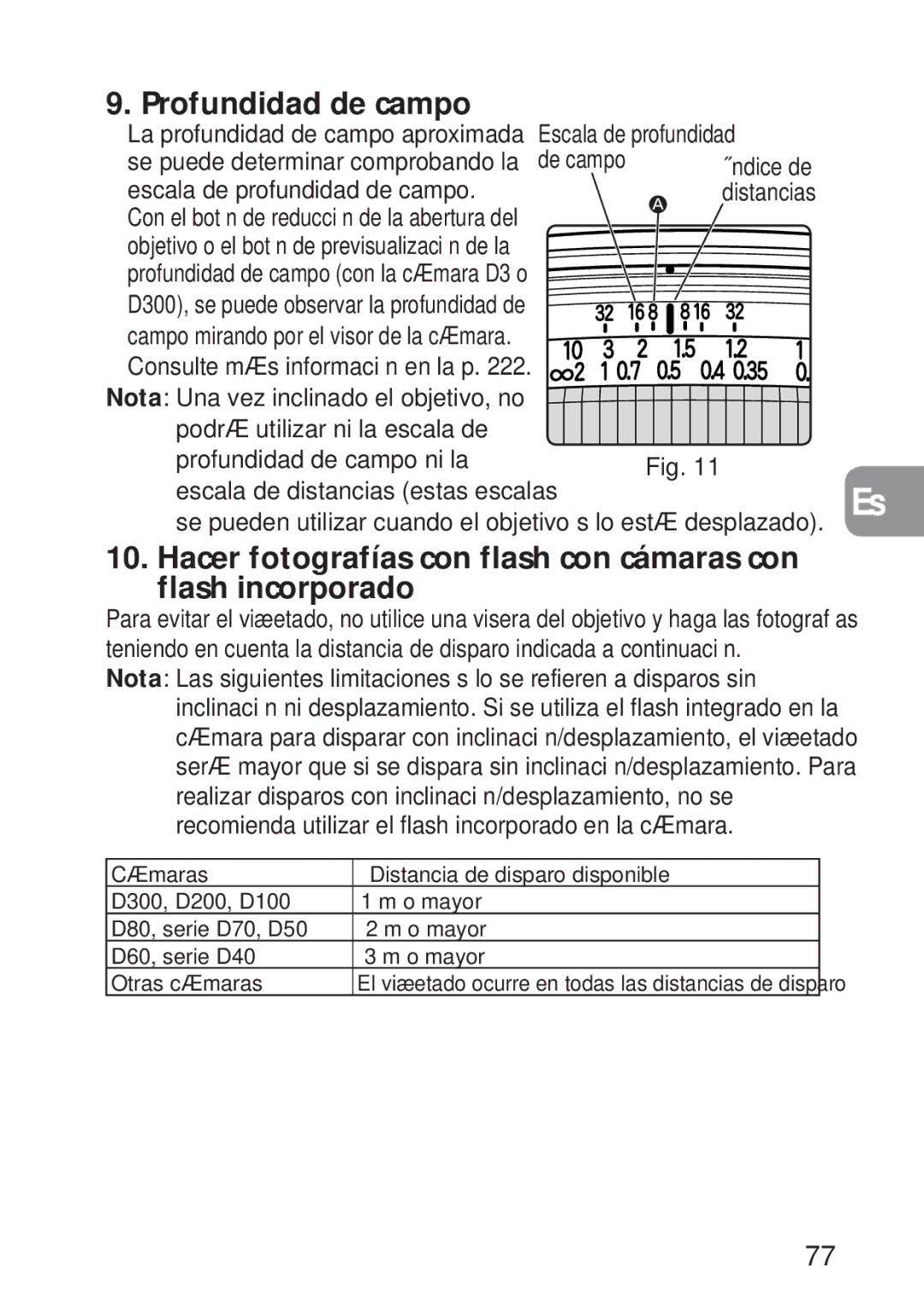 Nikon 2168, PC-E user manual Profundidad de campo, Escala de profundidad de campo 