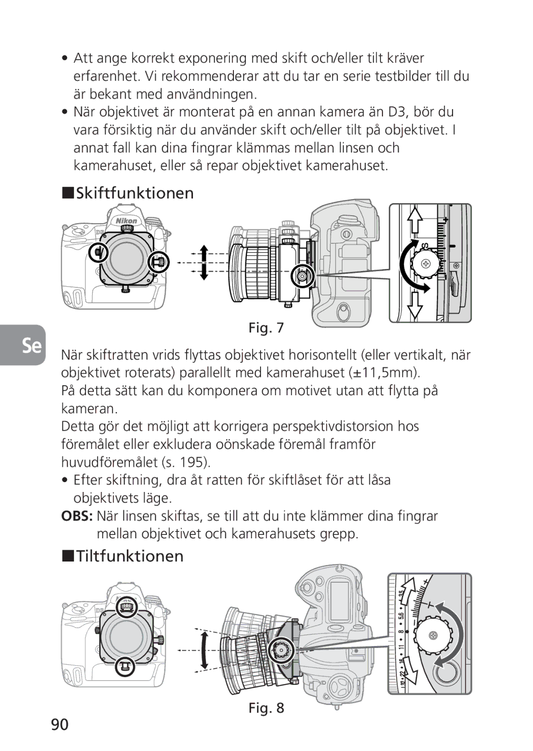 Nikon PC-E, 2168 user manual Skiftfunktionen, Tiltfunktionen 