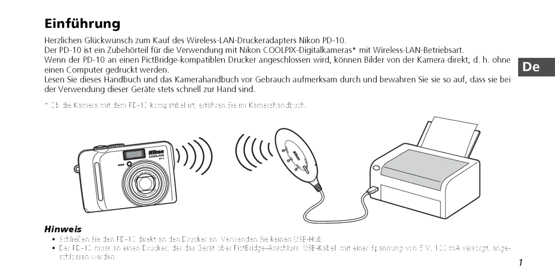 Nikon PD-10 instruction manual Einführung, Hinweis 