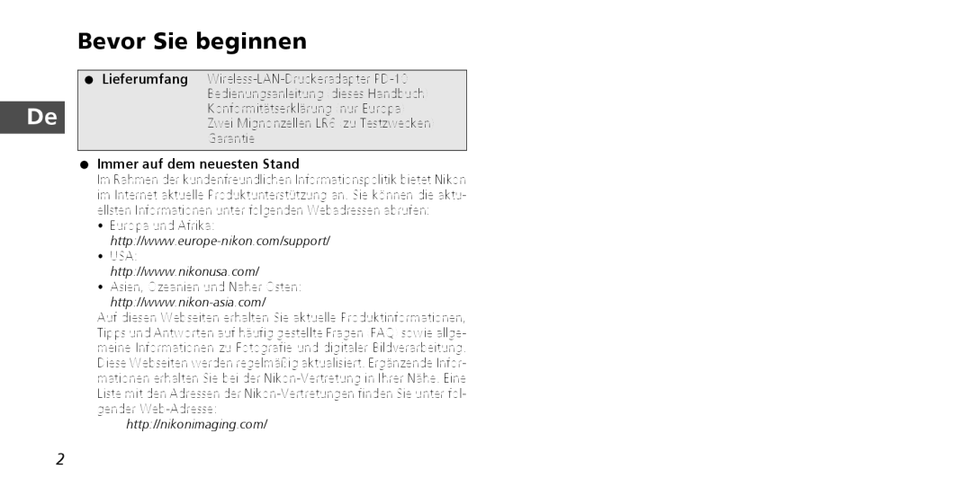 Nikon PD-10 instruction manual Bevor Sie beginnen, Immer auf dem neuesten Stand 