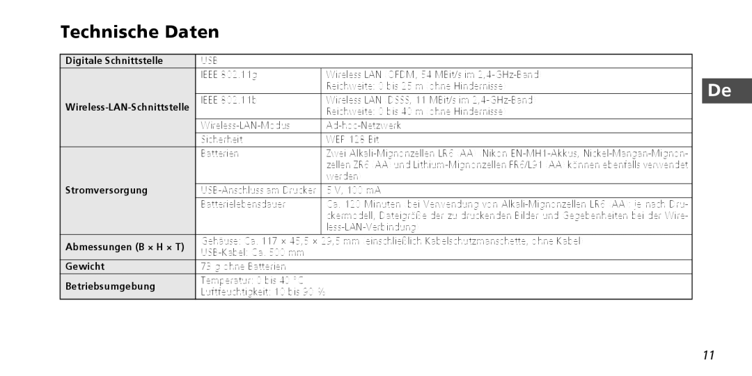 Nikon PD-10 instruction manual Technische Daten 