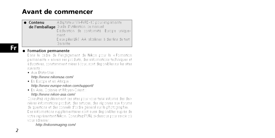 Nikon PD-10 instruction manual Avant de commencer, Formation permanente 