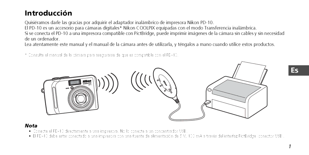 Nikon PD-10 instruction manual Introducción, Nota 