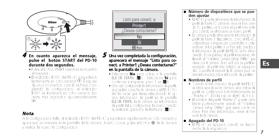 Nikon PD-10 instruction manual Pulse el, Durante dos segundos 