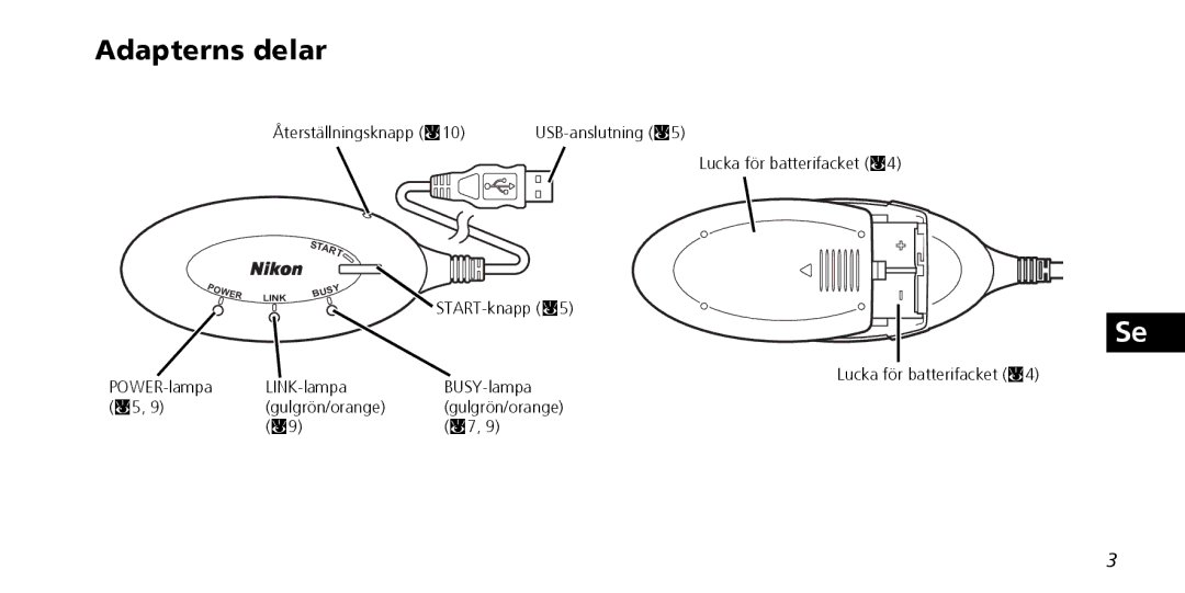 Nikon PD-10 instruction manual Adapterns delar, START-knapp c5 