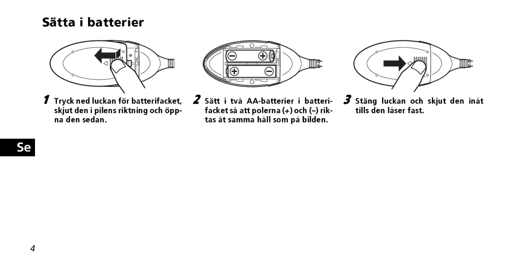 Nikon PD-10 instruction manual Sätta i batterier, Stäng luckan och skjut den inåt tills den låser fast 