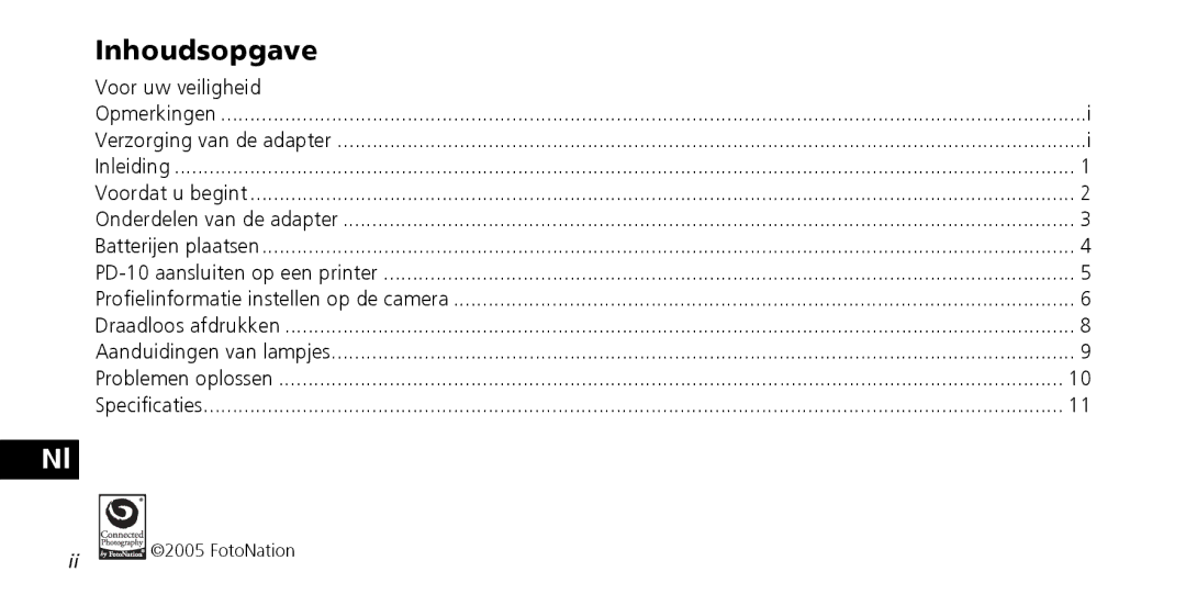 Nikon PD-10 instruction manual Inhoudsopgave, Voor uw veiligheid 