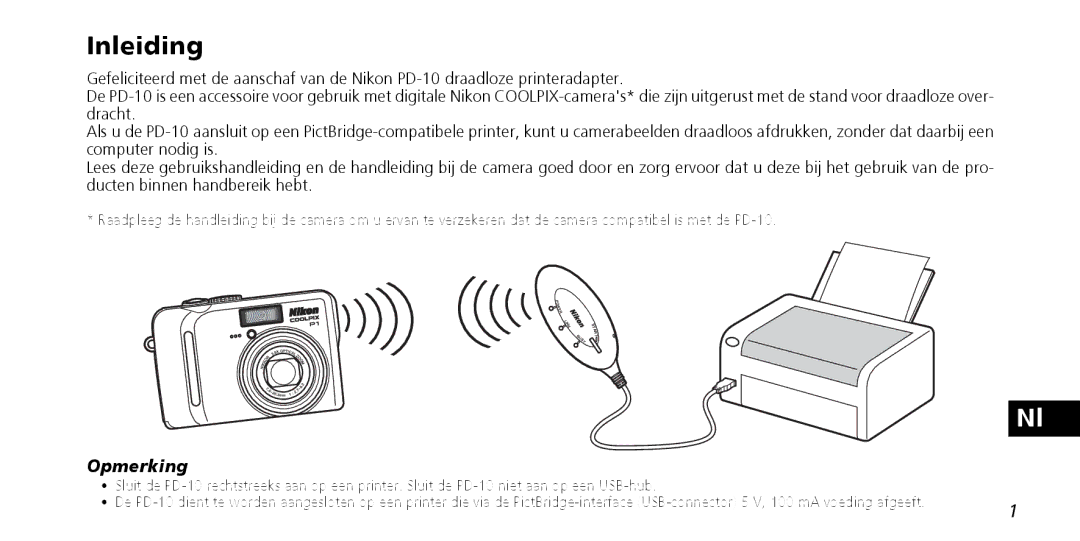 Nikon PD-10 instruction manual Inleiding, Opmerking 