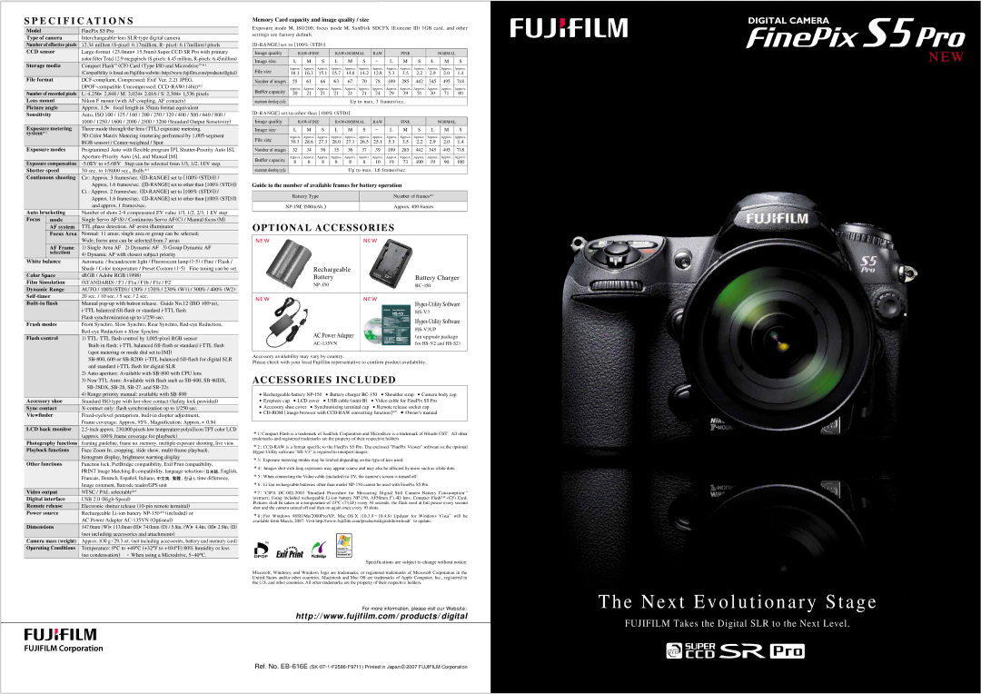 Nikon Pro specifications Specification S, Rechargeable Battery Battery Charger 