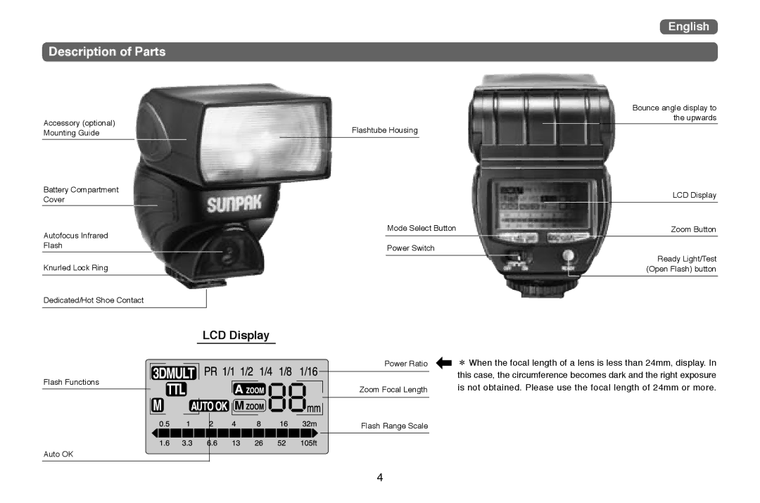 Nikon PZ40X instruction manual Description of Parts, LCD Display 