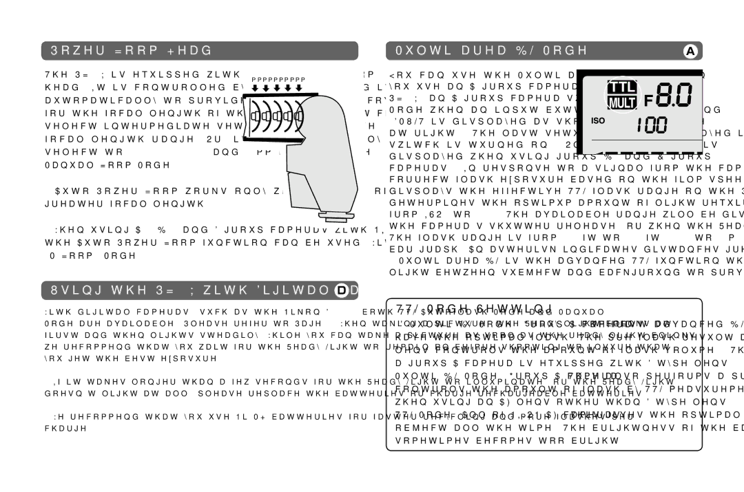 Nikon instruction manual Power Zoom Head, Using the PZ40X with Digital Cameras, TTL Mode Setting 