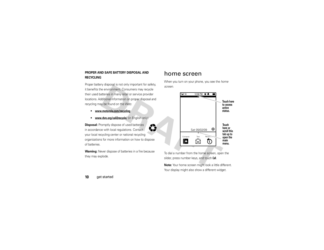 Nikon QA4 manual Home screen, Proper and Safe Battery Disposal Recycling 