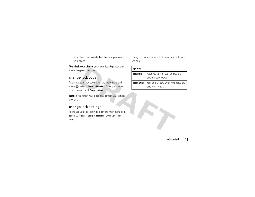 Nikon QA4 manual Change lock code, Change lock settings, Options 