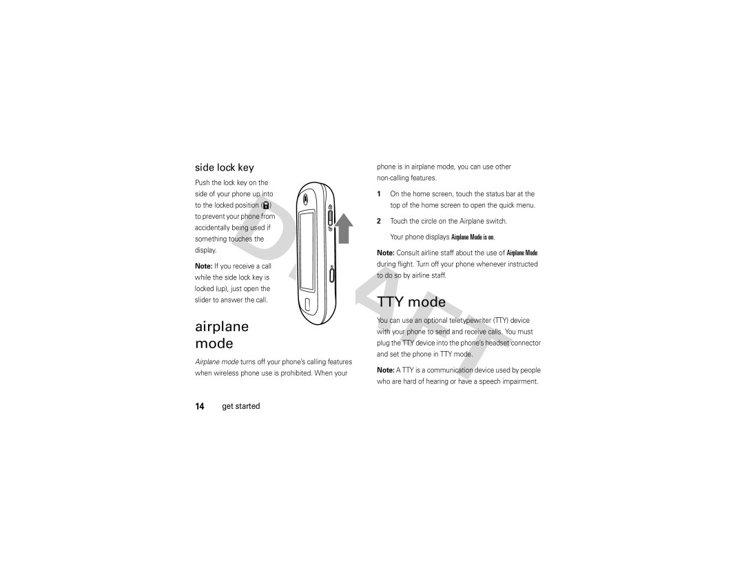 Nikon QA4 manual Airplane mode, TTY mode, Side lock key 