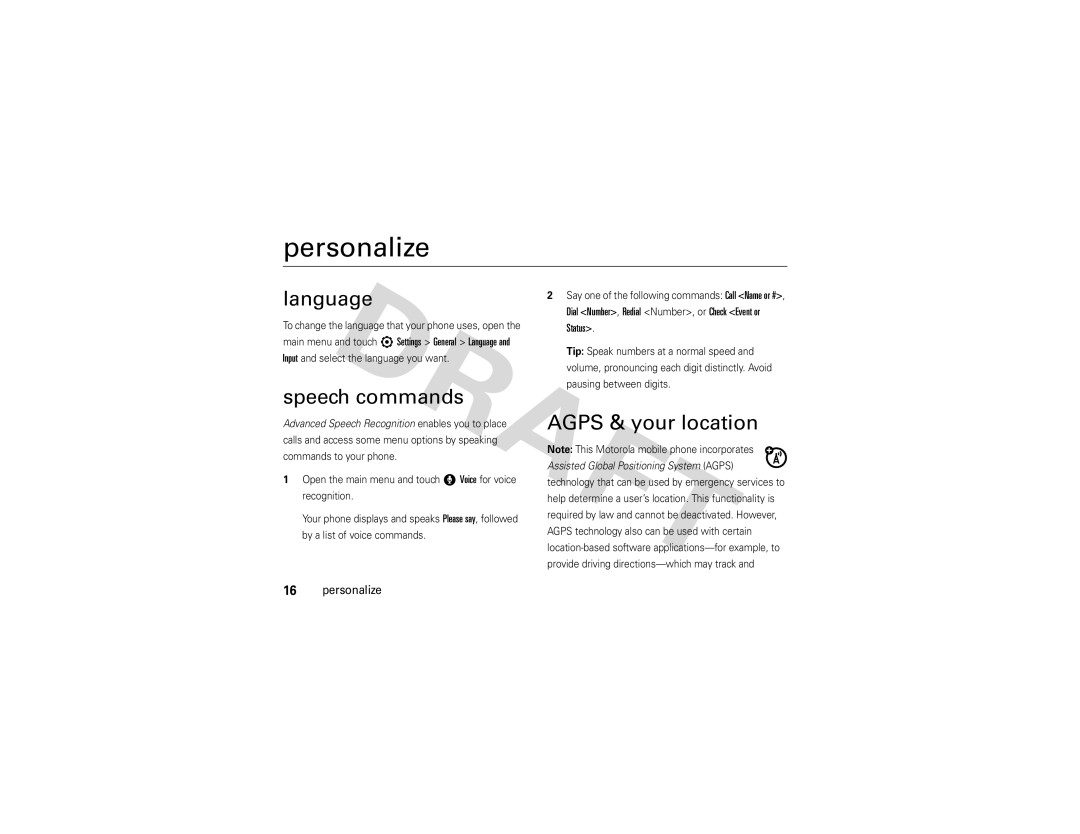 Nikon QA4 manual Personalize, Language, Speech commands, Agps & your location 