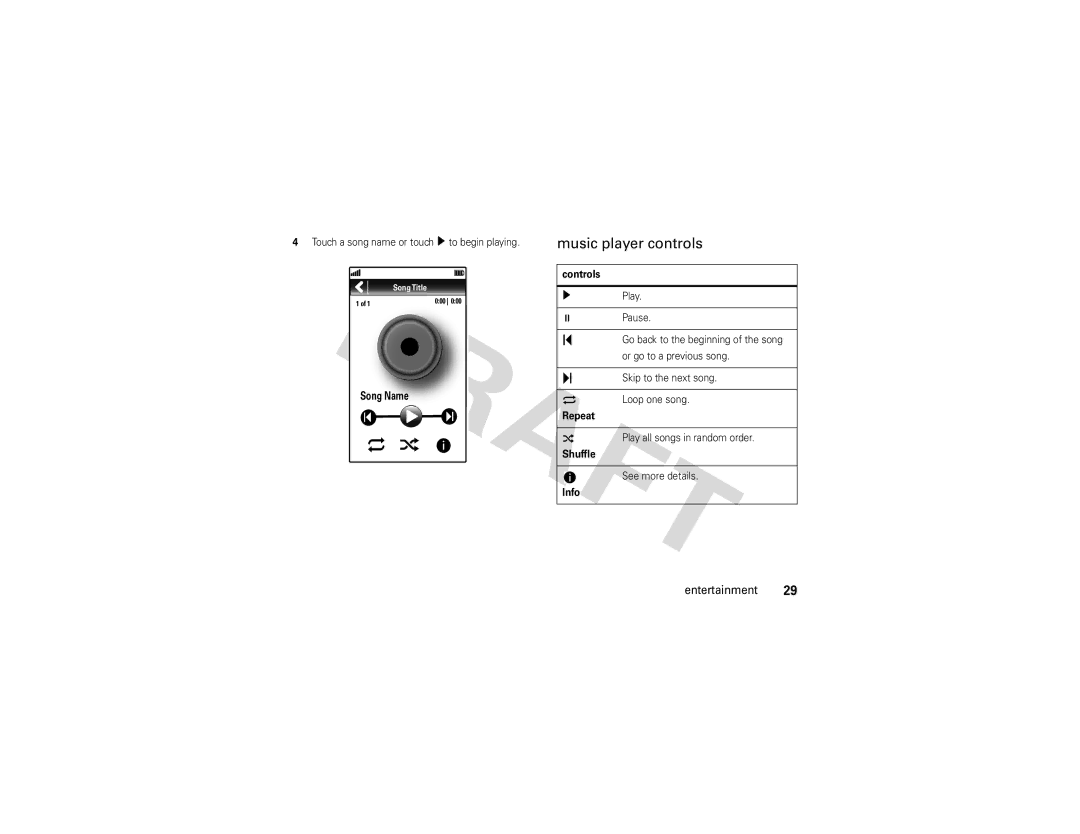 Nikon QA4 manual Music player controls, Controls, Repeat, Shuffle, Info 