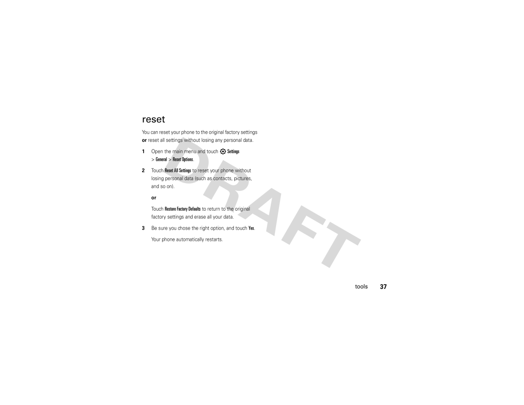 Nikon QA4 manual General Reset Options 