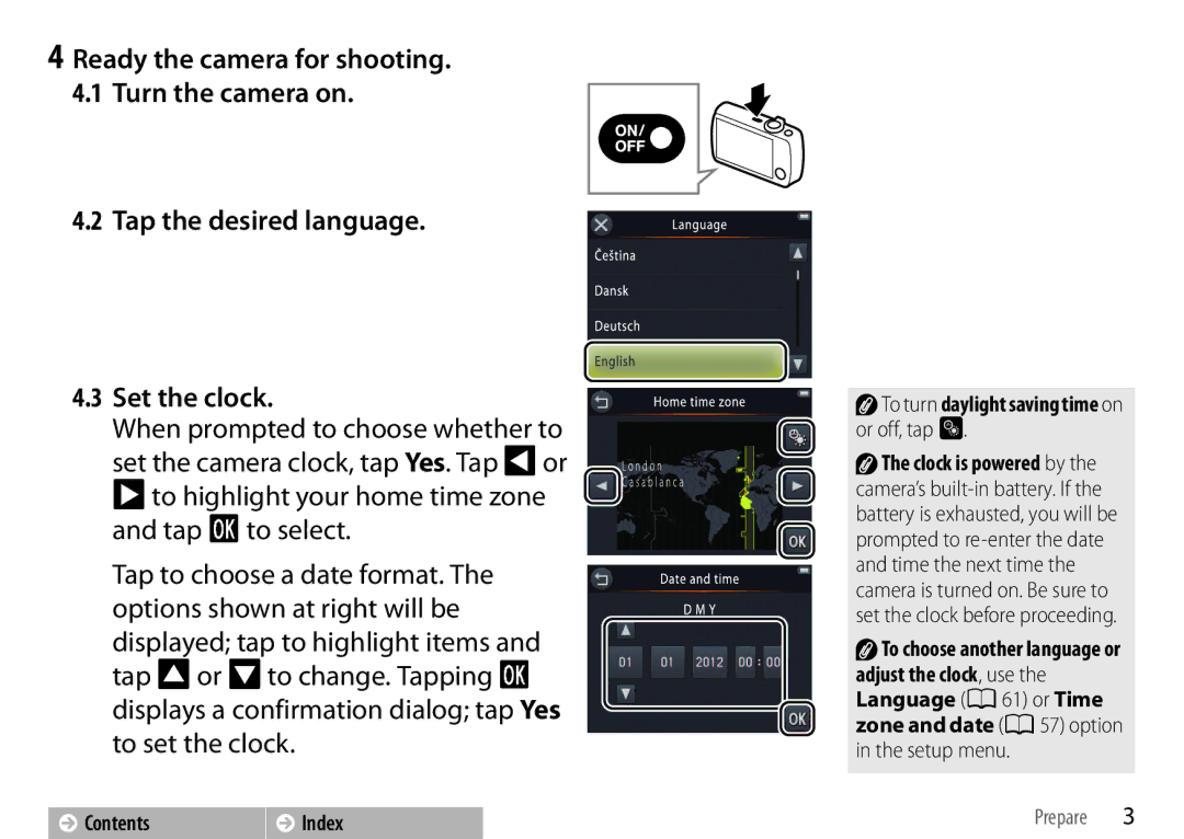 Nikon 26347, S01 Silver, COOLPIXS01RED, COOLPIXS01SIL, 26350, 26349 Setup menu, To turn daylight saving time on or off, tap p 