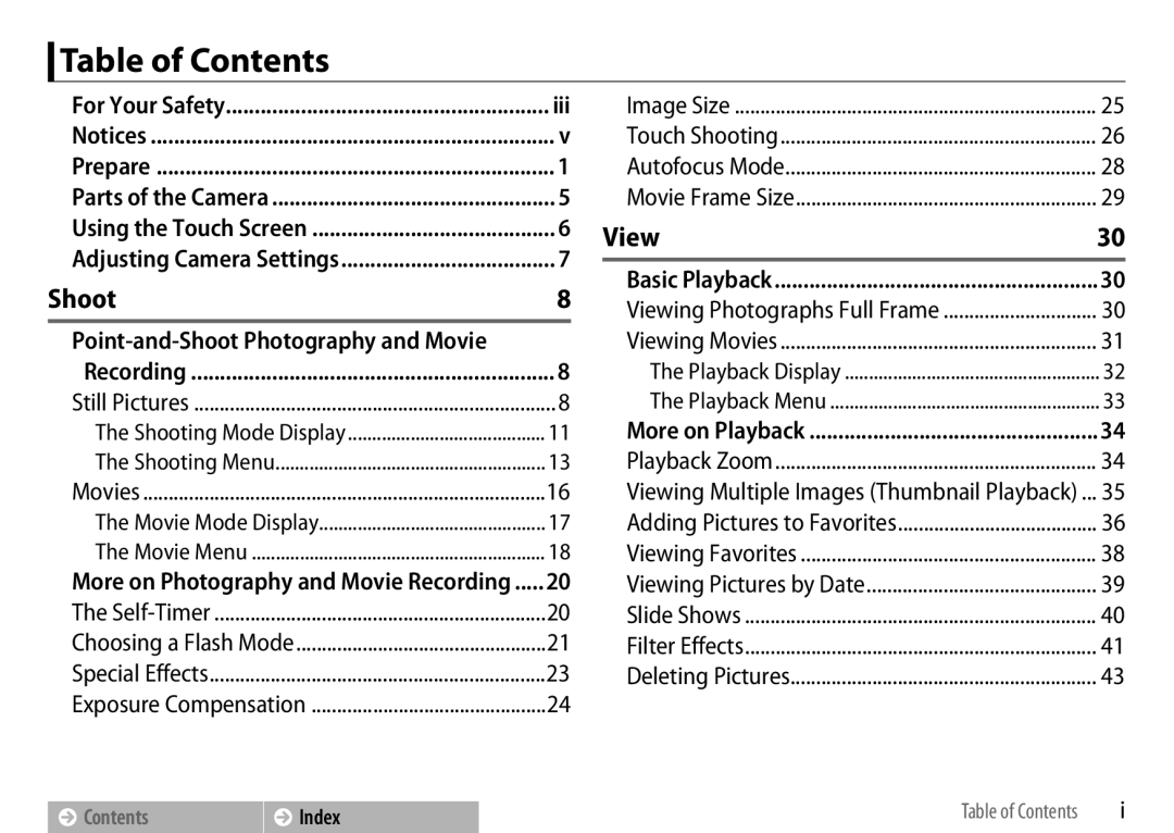 Nikon COOLPIXS01SIL, S01 Silver, COOLPIXS01RED, 26350, 26349, 26347 manual Table of Contents 