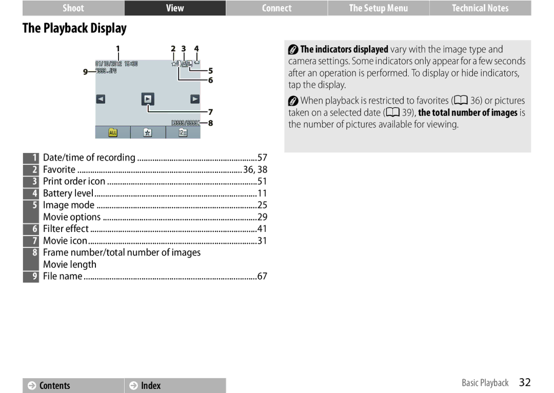 Nikon S01 Silver, COOLPIXS01RED, COOLPIXS01SIL, 26350 Playback Display, Frame number/total number of images Movie length 