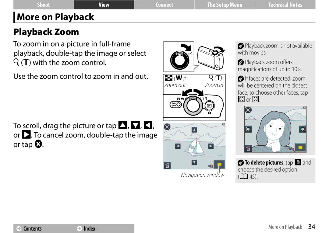 Nikon COOLPIXS01RED More on Playback, Playback Zoom, With the zoom control, Playback zoom is not available with movies 