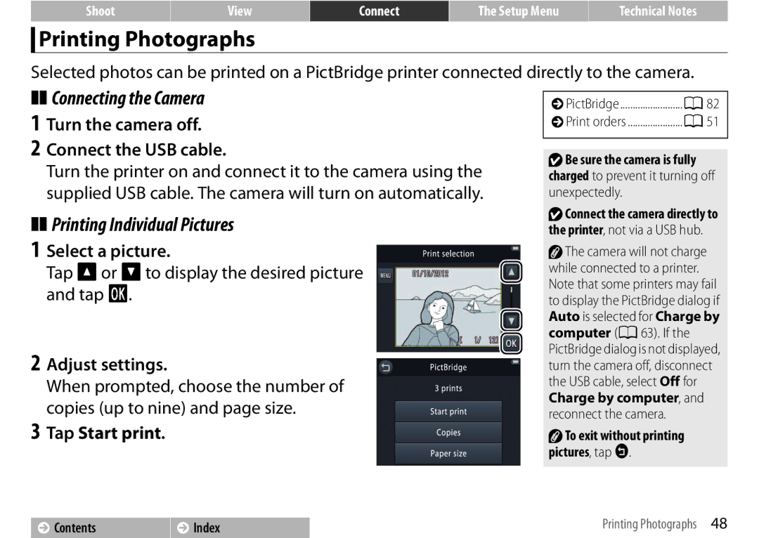 Nikon COOLPIXS01RED, S01 Silver, COOLPIXS01SIL Printing Photographs, Connecting the Camera, Printing Individual Pictures 