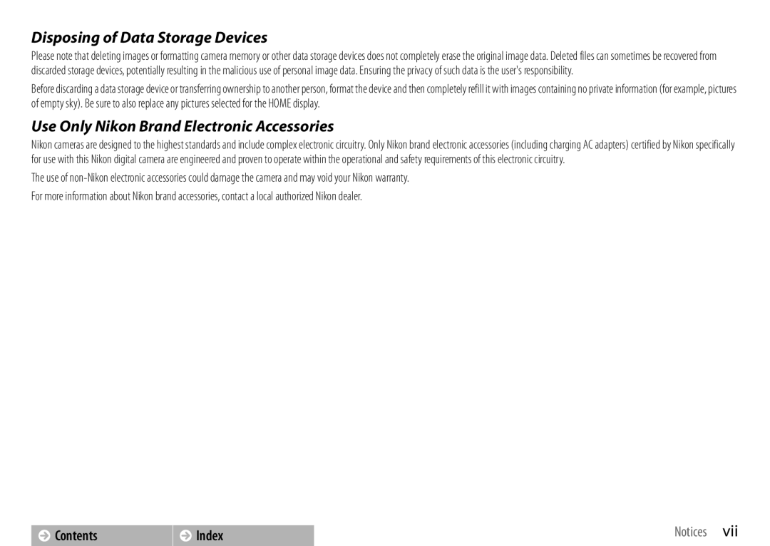 Nikon COOLPIXS01RED, S01 Silver, COOLPIXS01SIL, 26350, 26349, 26347 manual Disposing of Data Storage Devices 